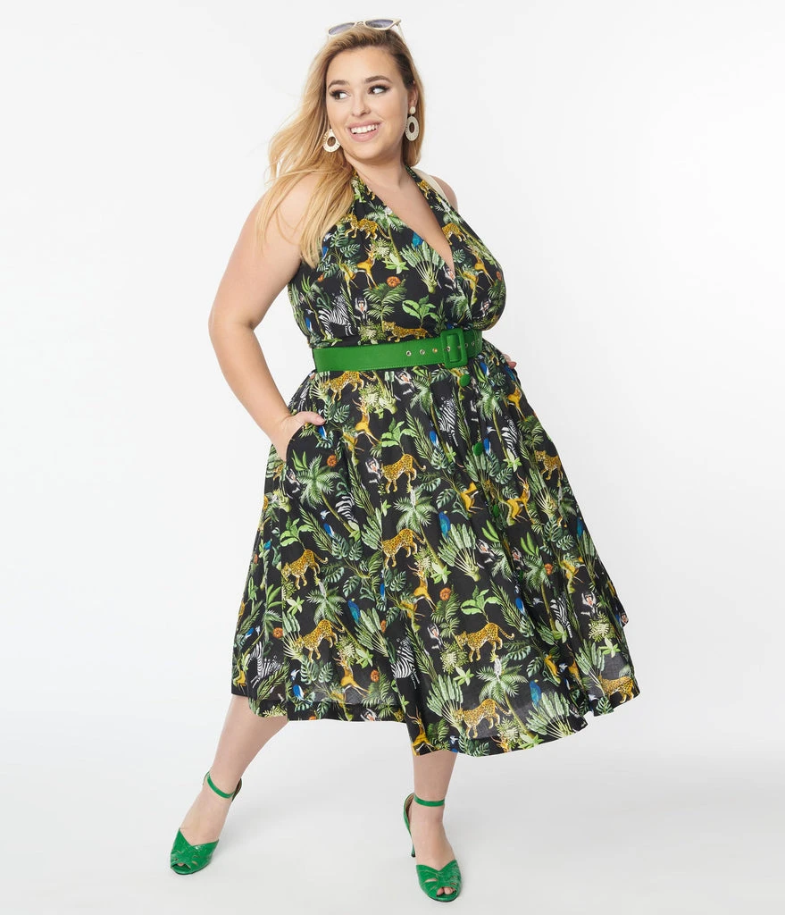 Unique Vintage Tarrytown Hostess Jungle Print Dress 8 Unique Vintage Tarrytown Hostess Jungle Print Dress