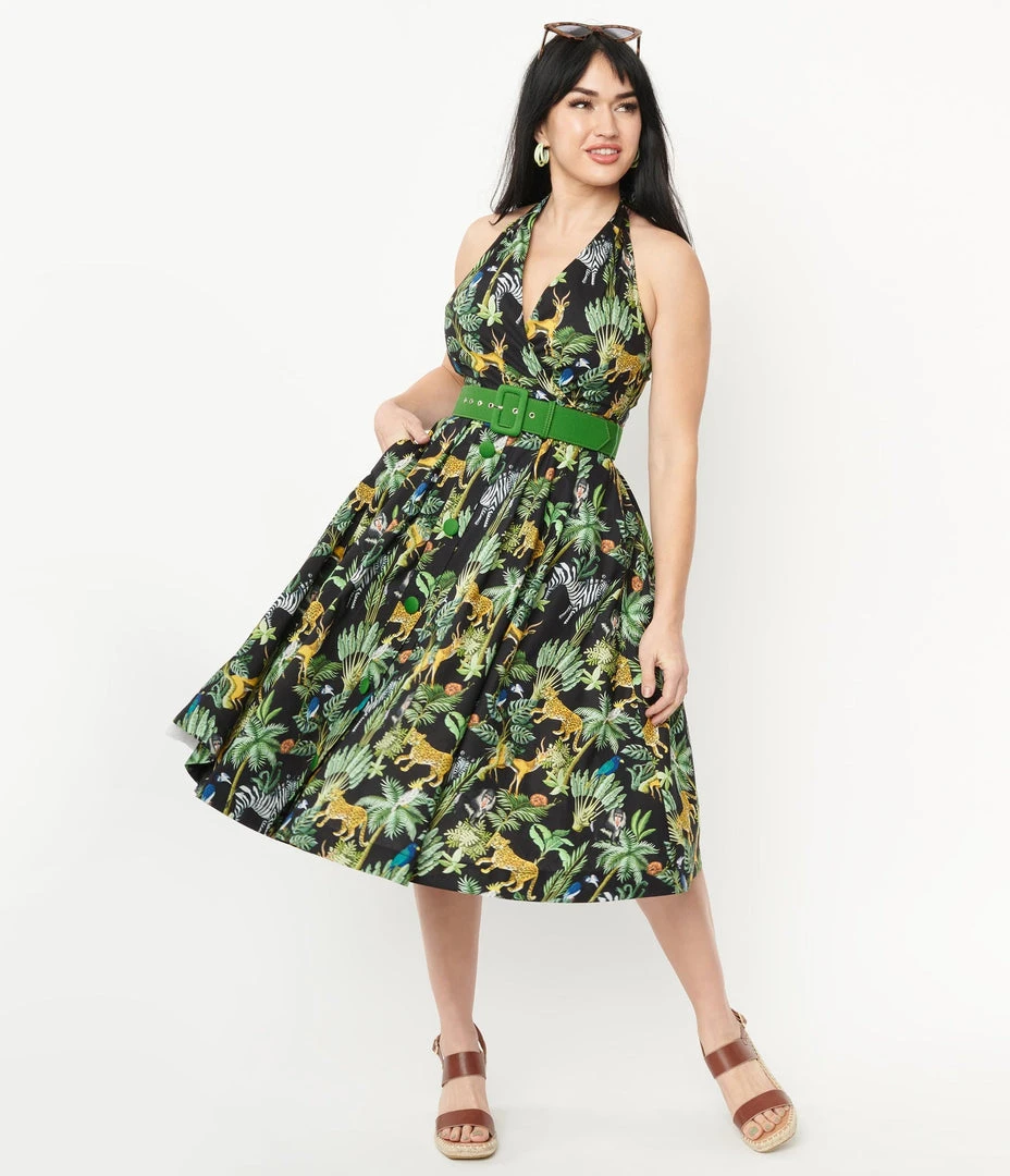 Unique Vintage Tarrytown Hostess Jungle Print Dress 3 Unique Vintage Tarrytown Hostess Jungle Print Dress