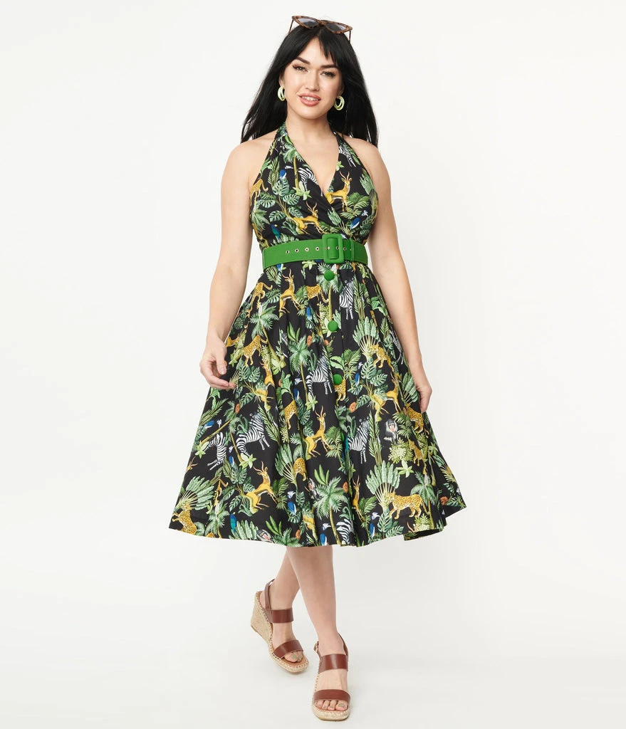 Unique Vintage Tarrytown Hostess Jungle Print Dress 6 Unique Vintage Tarrytown Hostess Jungle Print Dress