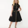 Unique Vintage Madeline Western Swing Dress - Black/Gold