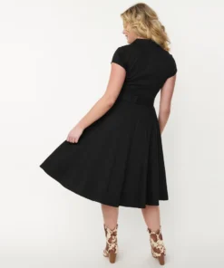 Unique Vintage Madeline Western Swing Dress - Black/Gold