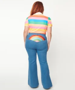Unique Vintage Rainbow Embroidered Bellbottom Jeans