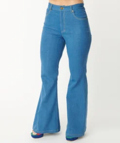 Unique Vintage Rainbow Embroidered Bellbottom Jeans