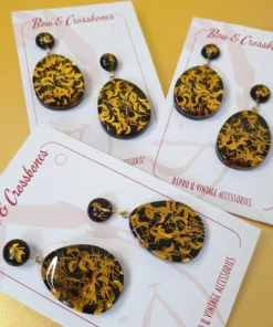 Bow & Crossbones Suzy Lucite Confetti Tear Drop Earrings - Black Russian