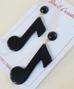 Bow & Crossbones Dolly Music Note Earrings - Black Accessories