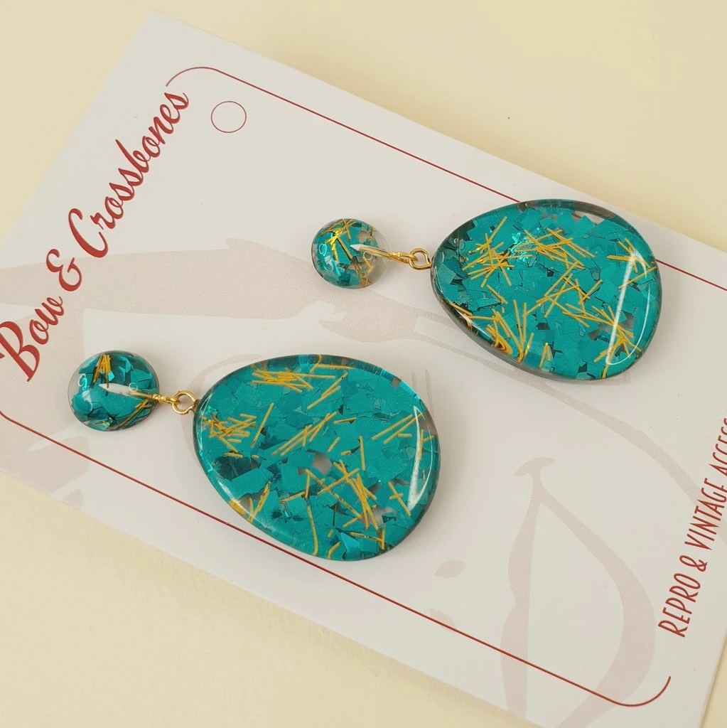 Accessories Bow & Crossbones Suzy Lucite Confetti Tear Drop Earrings - Long Island 3 Accessories Bow & Crossbones Suzy Lucite Confetti Tear Drop Earrings - Long Island