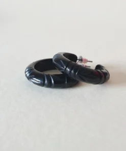 Accessories Bow & Crossbones Etta Tropical Carve Hoop Earrings - Black