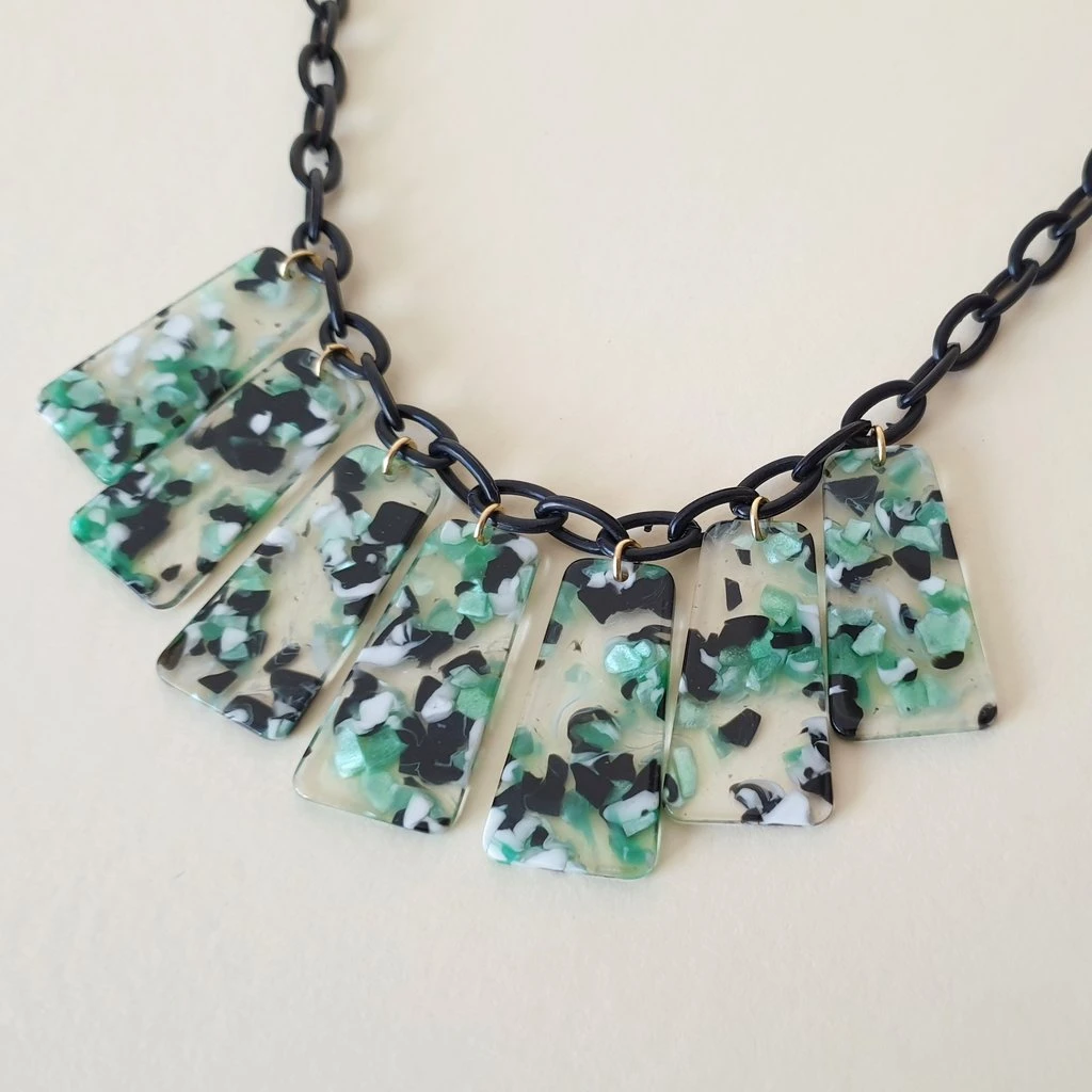 Bow & Crossbones Marcella Necklace - Green, Black & White 3 Bow & Crossbones Marcella Necklace - Green, Black & White