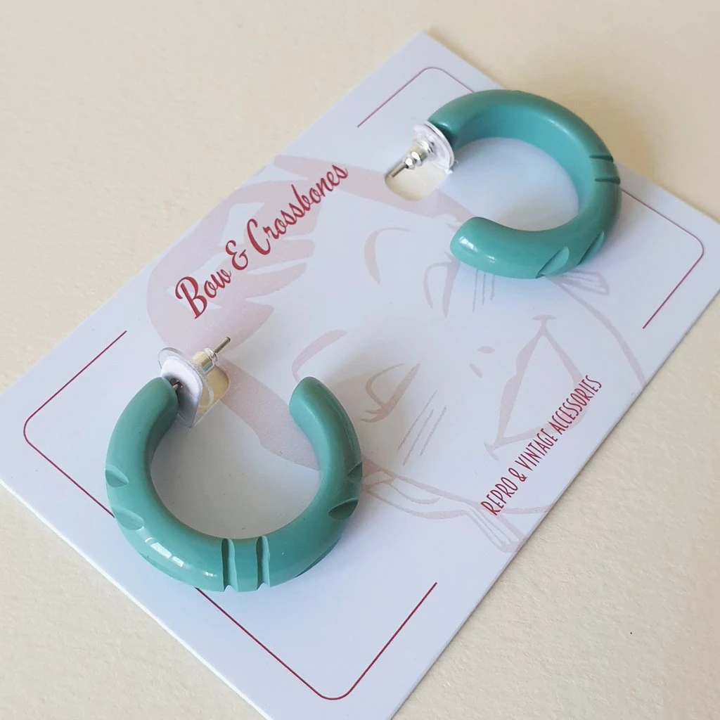 Bow & Crossbones Elsie Carved Hoop Earrings - Seafoam Accessories 3 Bow & Crossbones Elsie Carved Hoop Earrings - Seafoam Accessories