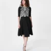 Unique Vintage Black Skeleton Bones Graves Swing Dress