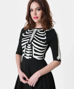 Unique Vintage Black Skeleton Bones Graves Swing Dress 12 Unique Vintage Black Skeleton Bones Graves Swing Dress
