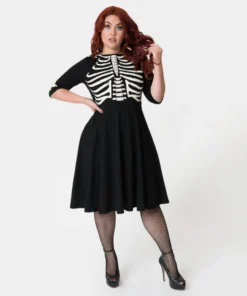 Unique Vintage Black Skeleton Bones Graves Swing Dress 14 Unique Vintage Black Skeleton Bones Graves Swing Dress