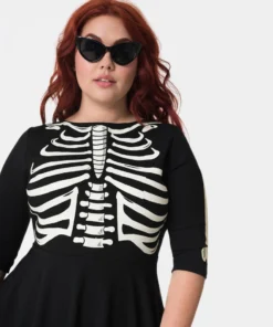 Unique Vintage Black Skeleton Bones Graves Swing Dress 16 Unique Vintage Black Skeleton Bones Graves Swing Dress