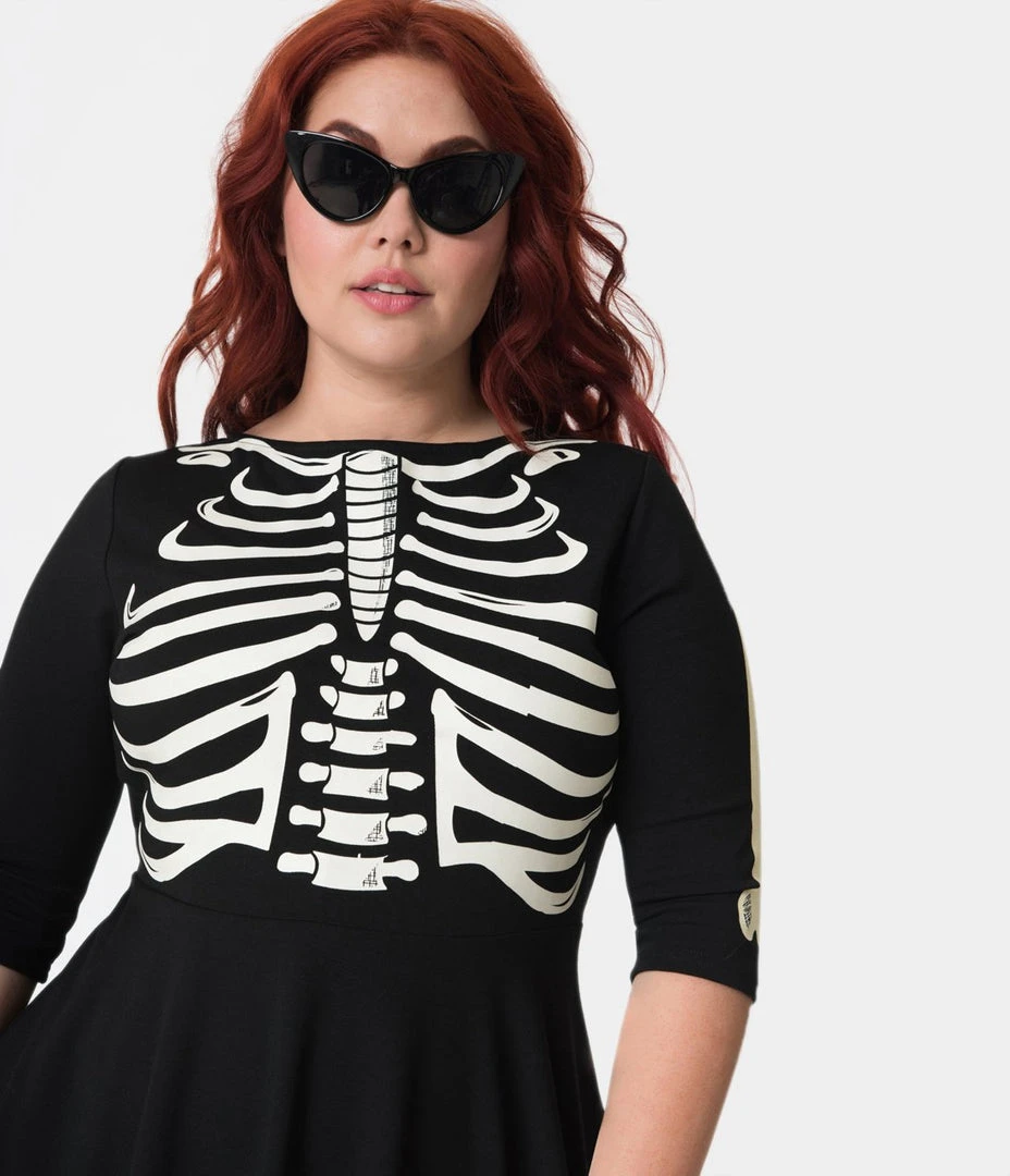 Unique Vintage Black Skeleton Bones Graves Swing Dress 9 Unique Vintage Black Skeleton Bones Graves Swing Dress