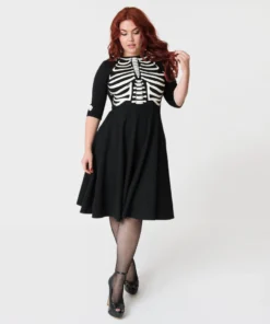 Unique Vintage Black Skeleton Bones Graves Swing Dress 17 Unique Vintage Black Skeleton Bones Graves Swing Dress