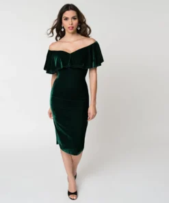 Unique Vintage Sophia Velvet Wiggle Dress - Green 8 Unique Vintage Sophia Velvet Wiggle Dress - Green