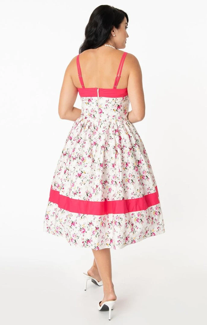 Unique Vintage Darienne Swing Dress - White/Pink Floral 4 Unique Vintage Darienne Swing Dress - White/Pink Floral