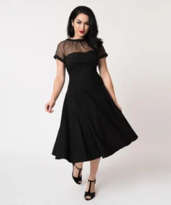 Unique Vintage Shirelle Swing Dress - Black