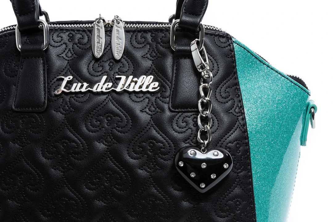 Lux De Ville Lady Lux Medium Tote - Black & Mermaid Blue Sparkle 5 Lux De Ville Lady Lux Medium Tote - Black & Mermaid Blue Sparkle