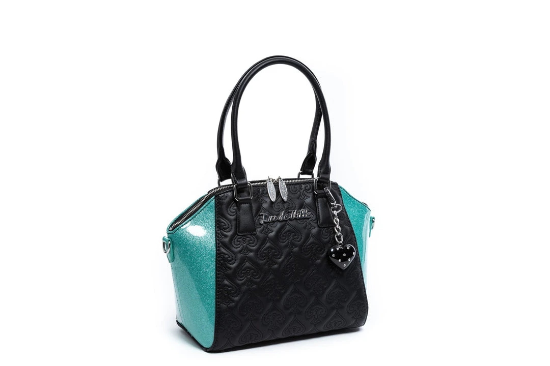 Lux De Ville Lady Lux Medium Tote - Black & Mermaid Blue Sparkle 3 Lux De Ville Lady Lux Medium Tote - Black & Mermaid Blue Sparkle
