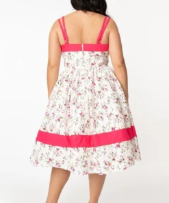 Unique Vintage Darienne Swing Dress - White/Pink Floral 12 Unique Vintage Darienne Swing Dress - White/Pink Floral