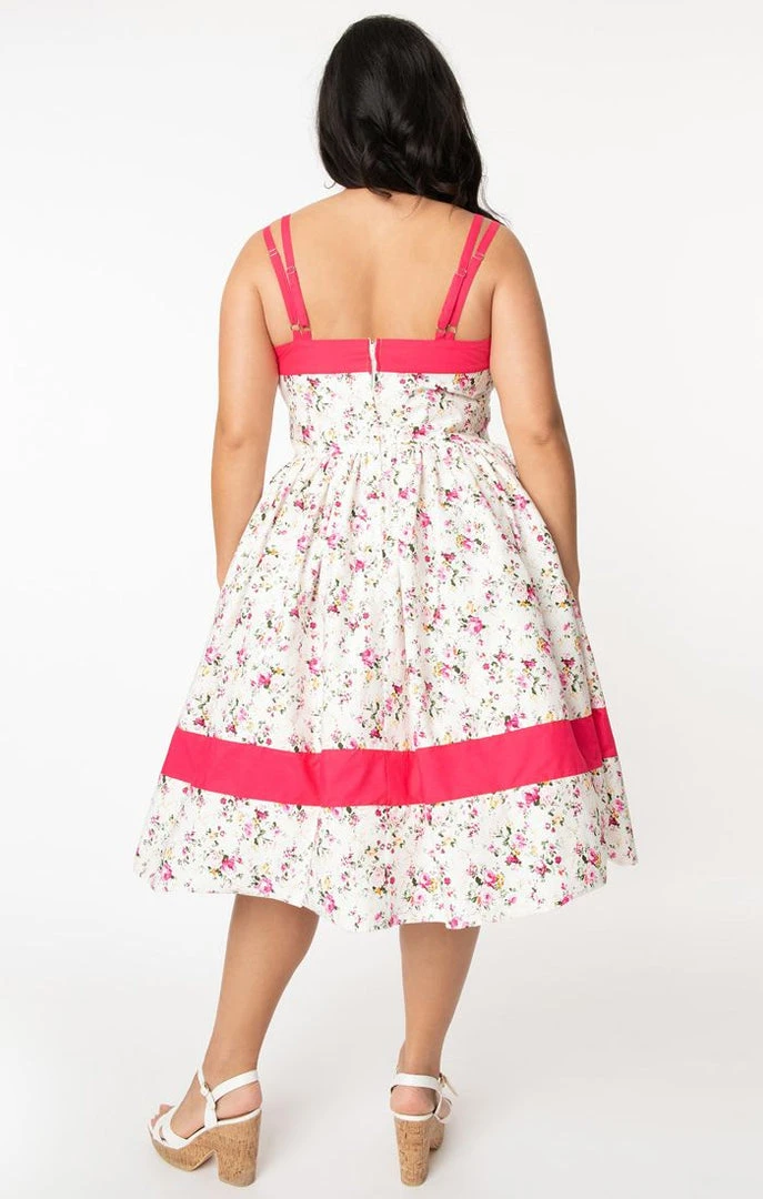 Unique Vintage Darienne Swing Dress - White/Pink Floral 7 Unique Vintage Darienne Swing Dress - White/Pink Floral