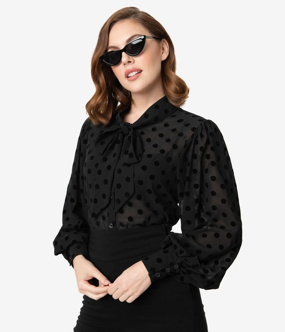 Unique Vintage Gwen Blouse - Black Swiss Dot 8 Unique Vintage Gwen Blouse - Black Swiss Dot