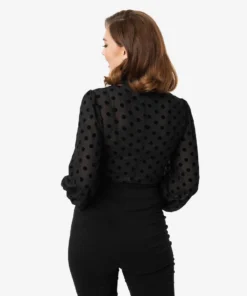 Unique Vintage Gwen Blouse - Black Swiss Dot 17 Unique Vintage Gwen Blouse - Black Swiss Dot