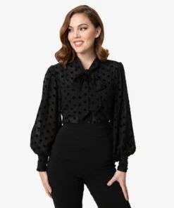 Unique Vintage Gwen Blouse - Black Swiss Dot 16 Unique Vintage Gwen Blouse - Black Swiss Dot