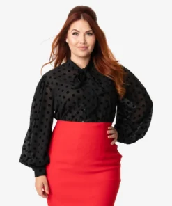 Unique Vintage Gwen Blouse - Black Swiss Dot