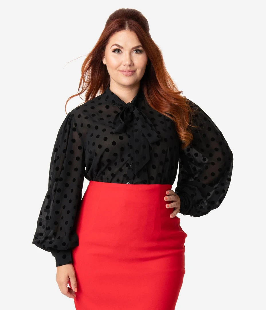 Unique Vintage Gwen Blouse - Black Swiss Dot 3 Unique Vintage Gwen Blouse - Black Swiss Dot