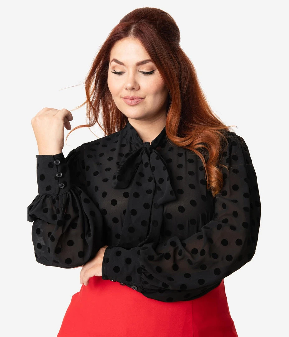 Unique Vintage Gwen Blouse - Black Swiss Dot 4 Unique Vintage Gwen Blouse - Black Swiss Dot