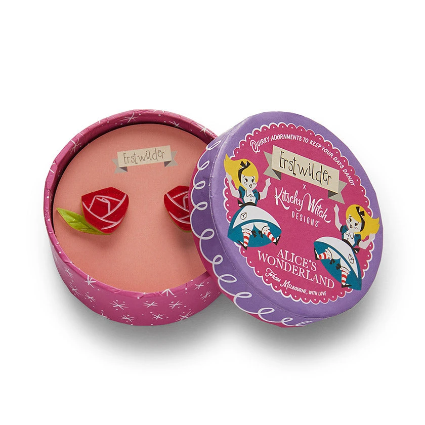 Erstwilder Kitschy Witch Alice's Wonderland Painted Rose Earrings 4 Erstwilder Kitschy Witch Alice's Wonderland Painted Rose Earrings