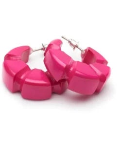 Splendette Iris Pink Heavy Carve Bakelite Hoop Earrings
