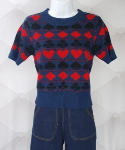 Star Struck Clothing Playing Cards 1940s Repro Sweater - Blue Tops