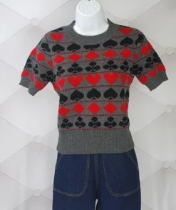 Star Struck Clothing Playing Cards 1940s Repro Sweater - Grey Tops