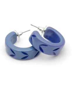 Splendette Carved Hoop Earrings - Forget-Me-Not