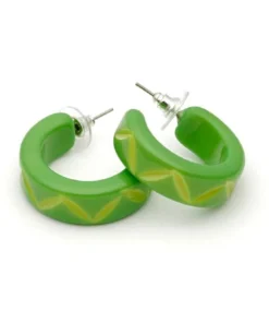 Splendette Carved Hoop Earrings - Lime