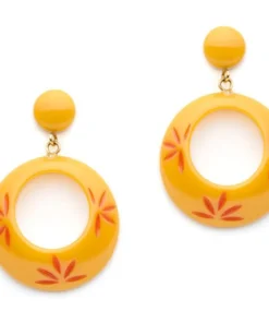 Splendette Carved Drop Hoop Earrings - Honeysuckle