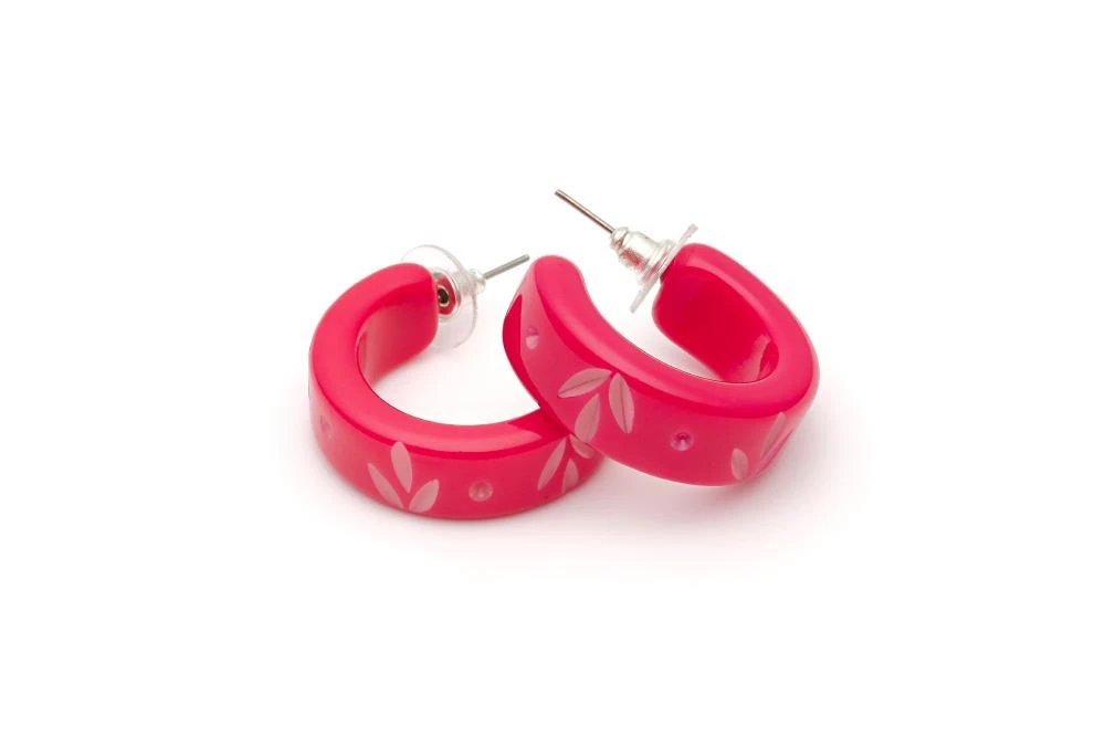 Splendette Carved Hoop Earrings - Raspberry 3 Splendette Carved Hoop Earrings - Raspberry