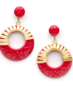 Splendette Rosella Cane Light Cane Drop Hoop Earrings