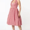 Unique Vintage Sheila Gingham & Cherry Swing Dress - Red