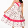 Unique Vintage Darienne Swing Dress - White/Pink Floral