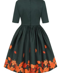 Collectif Amber-Lea Leaves Border Swing Dress 9 Collectif Amber-Lea Leaves Border Swing Dress