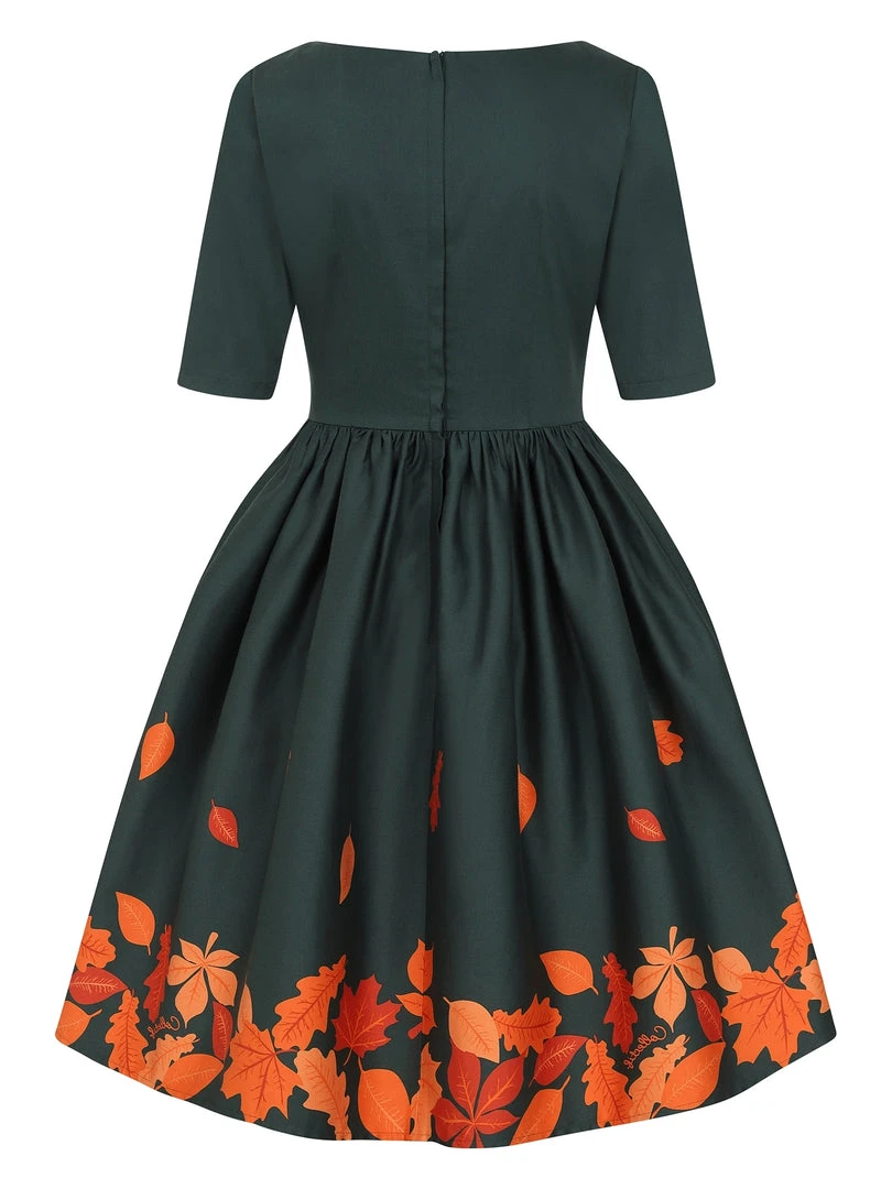 Collectif Amber-Lea Leaves Border Swing Dress 5 Collectif Amber-Lea Leaves Border Swing Dress