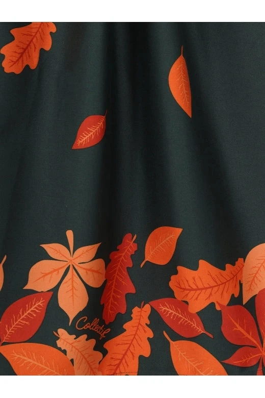 Collectif Amber-Lea Leaves Border Swing Dress 6 Collectif Amber-Lea Leaves Border Swing Dress