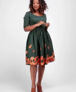 Collectif Amber-Lea Leaves Border Swing Dress
