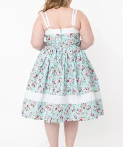 Unique Vintage Darienne Swing Dress - Blue/Pink Floral