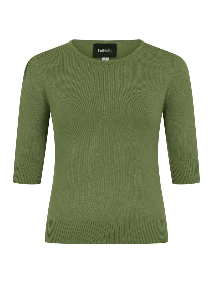 Collectif Chrissie Plain Knitted Top - Moss Green 3 Collectif Chrissie Plain Knitted Top - Moss Green