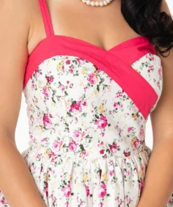 Unique Vintage Darienne Swing Dress - White/Pink Floral 10 Unique Vintage Darienne Swing Dress - White/Pink Floral